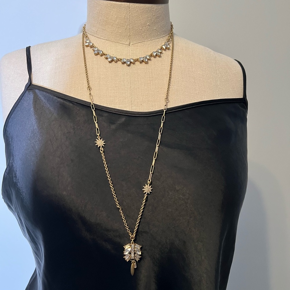 Stella & Dot Gold Layered Crystal Pendant Necklace Set